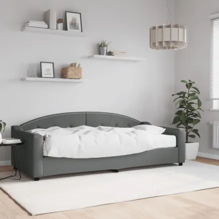 Lit de jour avec matelas gris foncé 90x200 cm tissu