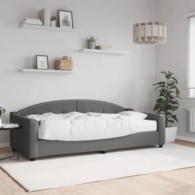 Lit de jour avec matelas gris foncé 90x200 cm tissu