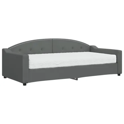 Lit de jour avec matelas gris foncé 90x200 cm tissu 2