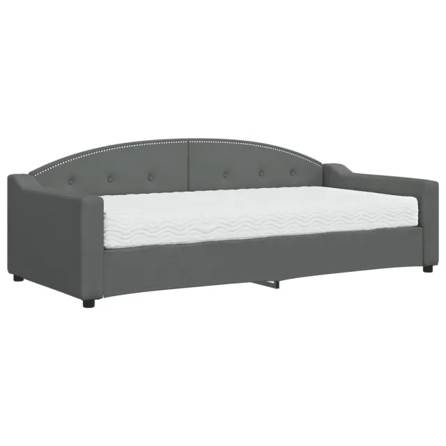 Lit de jour avec matelas gris foncé 90x200 cm tissu