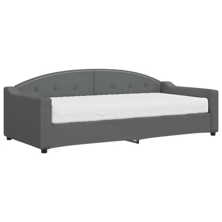 Lit de jour avec matelas gris foncé 90x200 cm tissu