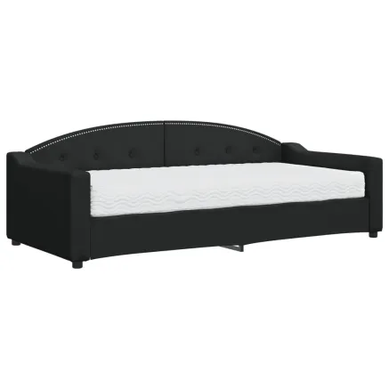 Lit de jour avec matelas noir 90x200 cm tissu 2