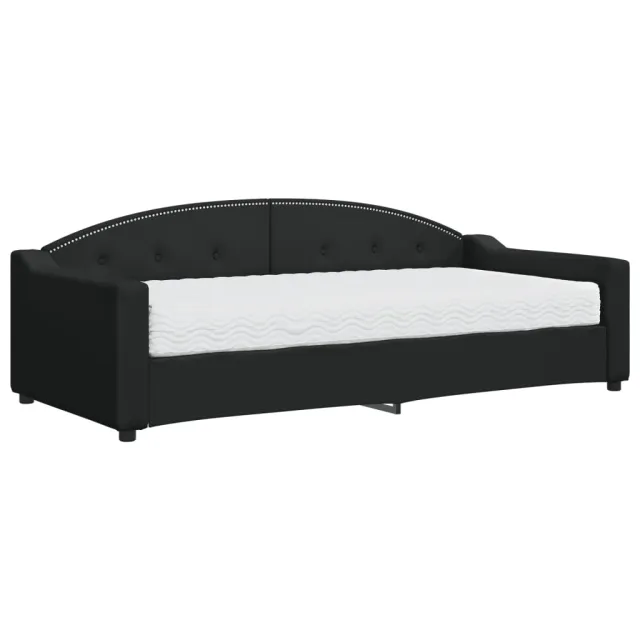 Lit de jour avec matelas noir 90x200 cm tissu