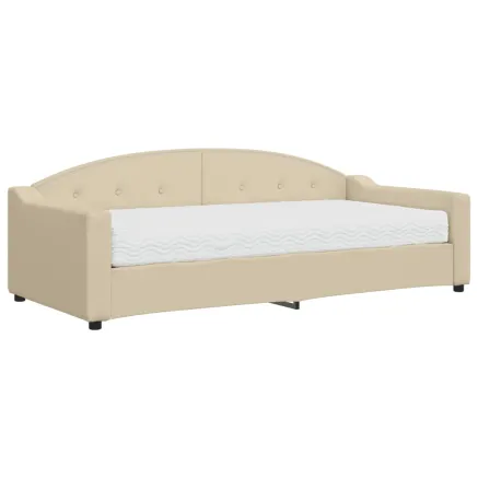 Lit de jour avec matelas crème 90x200 cm tissu 2