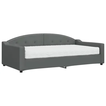 Lit de jour avec matelas gris foncé 100x200 cm tissu 2