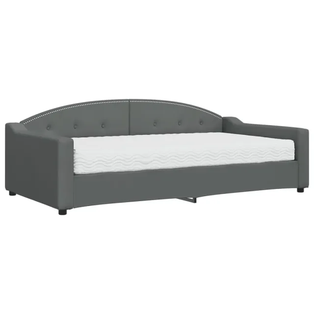 Lit de jour avec matelas gris foncé 100x200 cm tissu