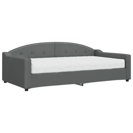 Lit de jour avec matelas gris foncé 100x200 cm tissu