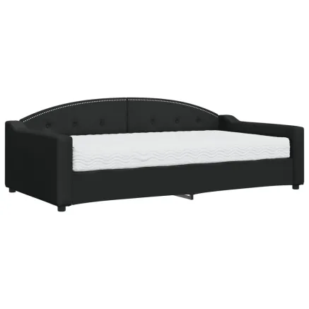 Lit de jour avec matelas noir 100x200 cm tissu 2