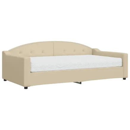 Lit de jour avec matelas crème 100x200 cm tissu 2