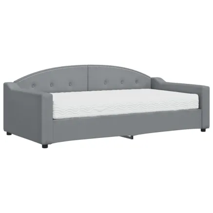 Lit de jour avec matelas gris clair 90x190 cm tissu 2