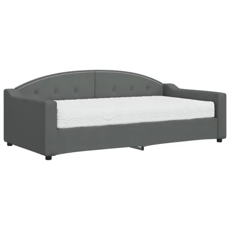 Lit de jour avec matelas gris foncé 90x190 cm tissu