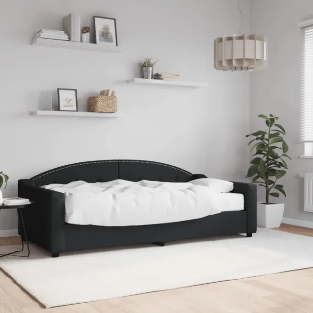 Lit de jour avec matelas noir 90x190 cm tissu