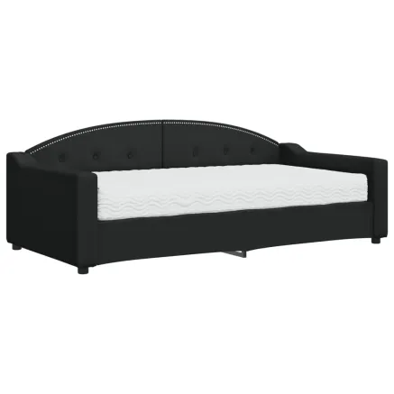 Lit de jour avec matelas noir 90x190 cm tissu 2