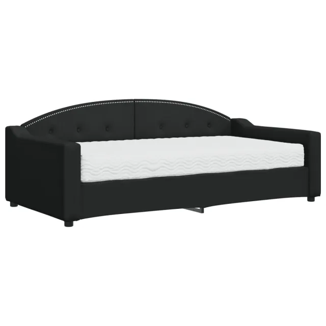 Lit de jour avec matelas noir 90x190 cm tissu