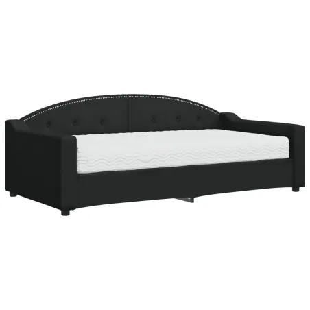 Lit de jour avec matelas noir 90x190 cm tissu