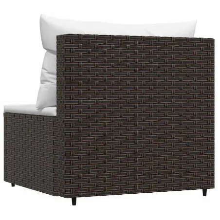 Canapé central de jardin avec coussins marron résine tressée
