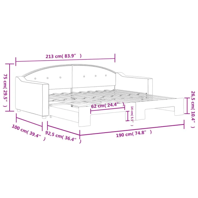 Lit de jour avec lit gigogne gris clair 90x190 cm tissu