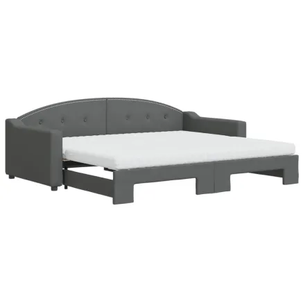 Lit de jour avec gigogne et matelas gris foncé 90x200 cm tissu 2