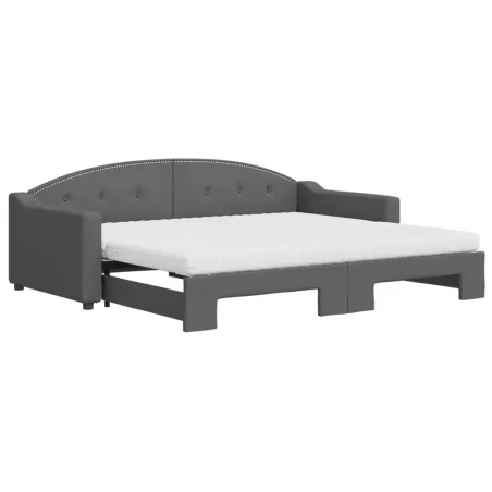 Lit de jour avec gigogne et matelas gris foncé 90x200 cm tissu