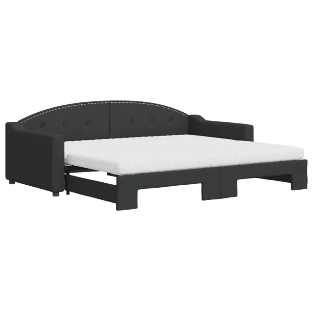 Lit de jour avec gigogne et matelas noir 90x200 cm tissu