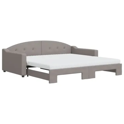 Lit de jour avec gigogne et matelas taupe 100x200 cm tissu 2