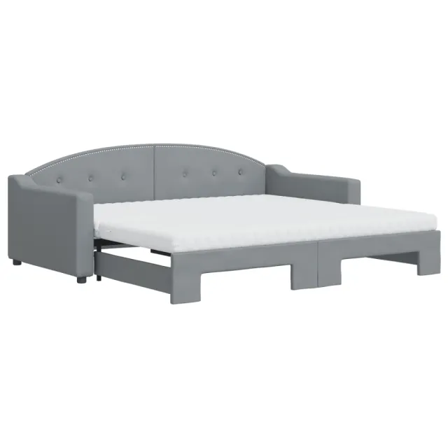 Lit de jour avec gigogne et matelas gris clair 90x190 cm tissu