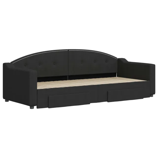 Lit de jour avec gigogne et tiroirs sans matelas noir 80x200 cm