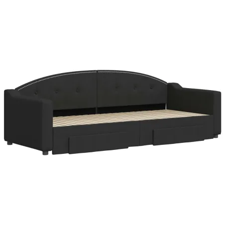 Lit de jour avec gigogne et tiroirs sans matelas noir 80x200 cm