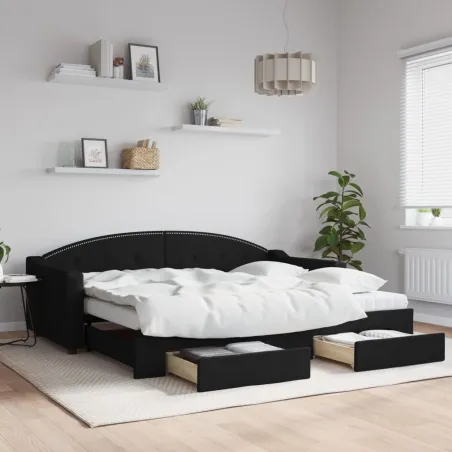 Lit de jour avec gigogne et tiroirs sans matelas noir 90x200 cm