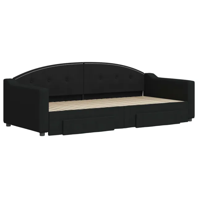 Lit de jour avec gigogne et tiroirs sans matelas noir 90x200 cm