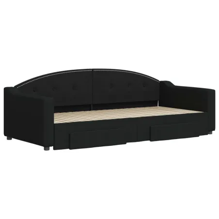 Lit de jour avec gigogne et tiroirs sans matelas noir 90x200 cm