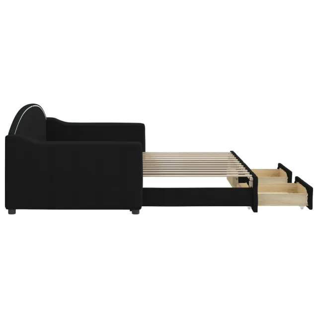 Lit de jour avec gigogne et tiroirs sans matelas noir 90x200 cm