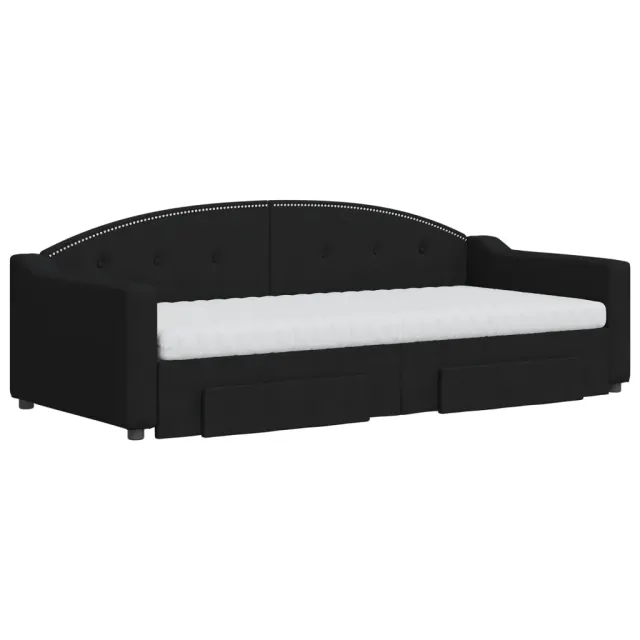 Lit de jour avec gigogne et tiroirs noir 90x200 cm tissu