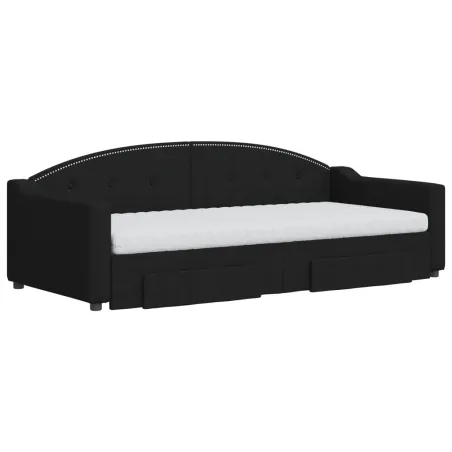 Lit de jour avec gigogne et tiroirs noir 90x200 cm tissu