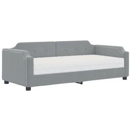 Lit de jour avec matelas gris clair 80x200 cm tissu 2