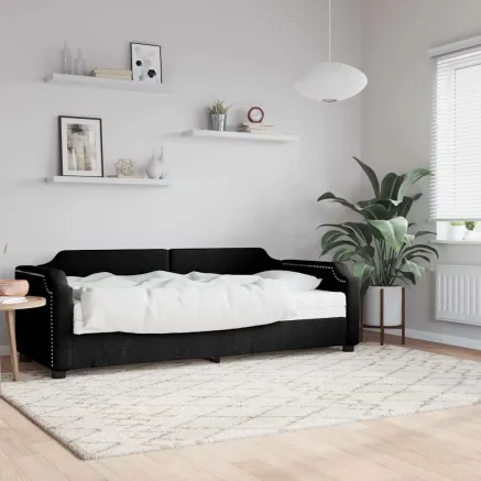 Lit de jour avec matelas noir 80x200 cm tissu