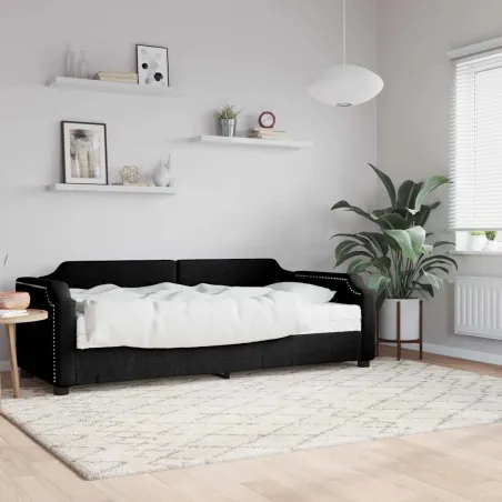 Lit de jour avec matelas noir 80x200 cm tissu