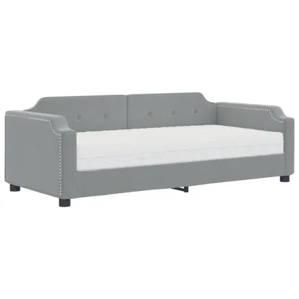 Lit de jour avec matelas gris clair 90x200 cm tissu 2