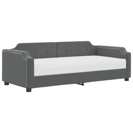 Lit de jour avec matelas gris foncé 90x200 cm tissu 2
