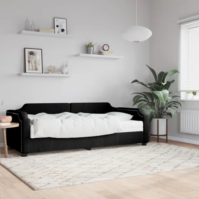 Lit de jour avec matelas noir 90x200 cm tissu