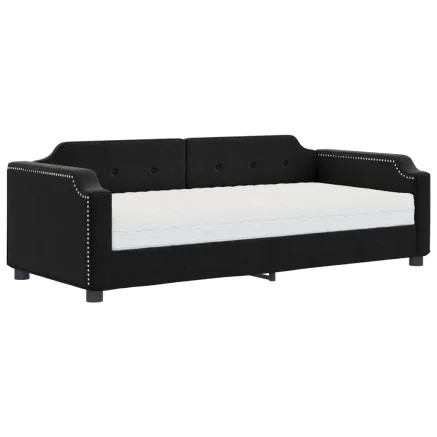 Lit de jour avec matelas noir 90x200 cm tissu 2