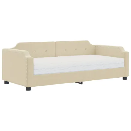 Lit de jour avec matelas crème 90x200 cm tissu 2