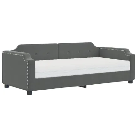 Lit de jour avec matelas gris foncé 100x200 cm tissu 2