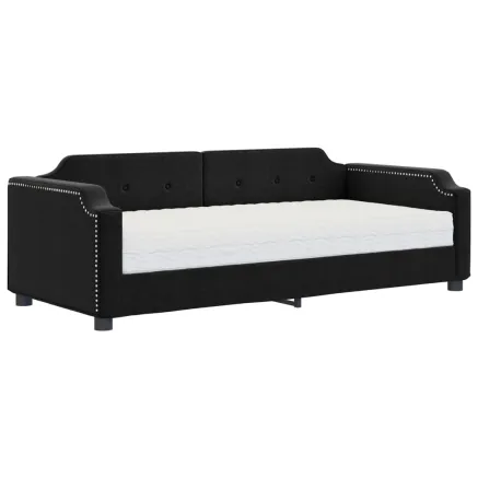 Lit de jour avec matelas noir 100x200 cm tissu 2