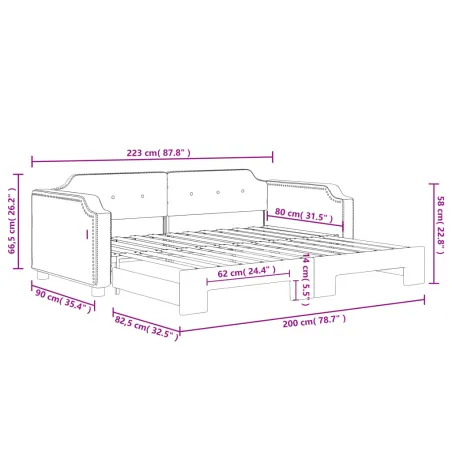 Lit de jour avec gigogne sans matelas 80x200 cm