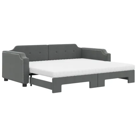 Lit de jour avec gigogne et matelas gris foncé 80x200 cm tissu