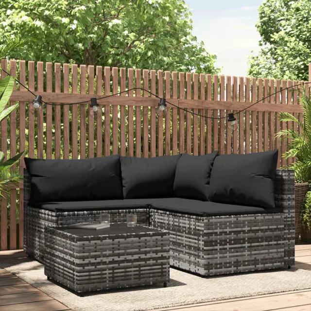Salon de jardin 4 pcs avec coussins Gris Résine tressée