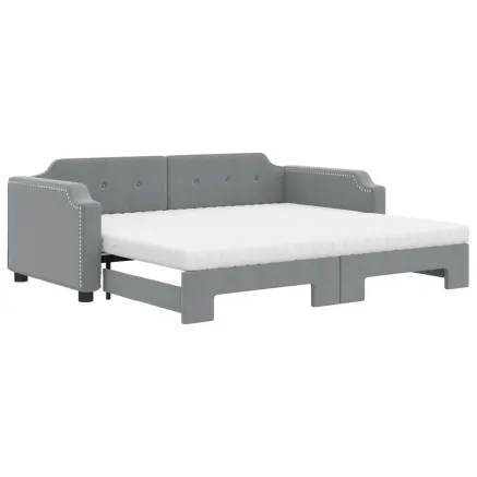 Lit de jour avec gigogne et matelas gris clair 90x200 cm tissu 2