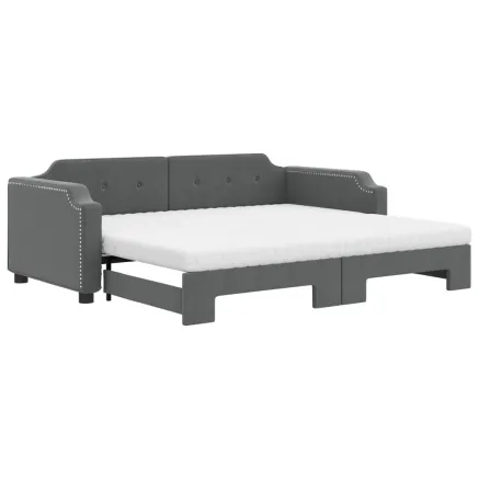 Lit de jour avec gigogne et matelas gris foncé 90x200 cm tissu 2