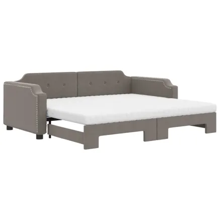 Lit de jour avec gigogne et matelas taupe 90x200 cm tissu 2